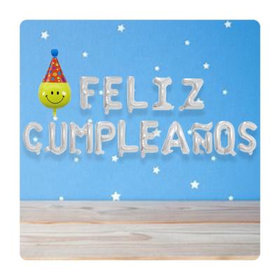 China Fashional MTF 2021 Newly Manufacturing 16 Inch Feliz Cumpleanos Happy Birthday Foil Mylar Silver Balloon Set for sale