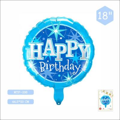 China Fashional MTF Manufacturing 18 Inch Round Blue Explosive Happy Birthday Pattern Balloons In Bulk for sale