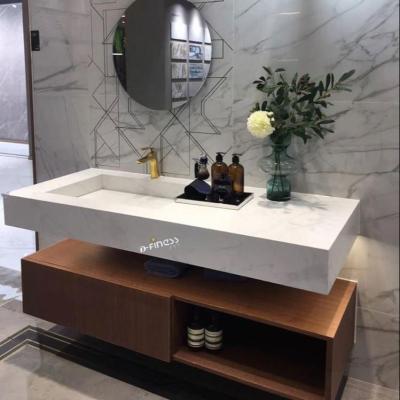 China Modern Environmental Friendly White Top Basin Vanity Top Basin Weight Marble Stone Waterproof Bathroom Cabinet For Toilet for sale