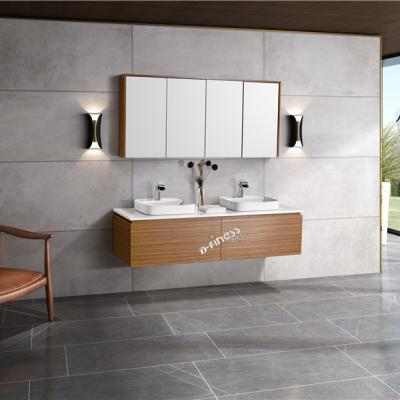 China Modern Water Proof Double Sink Wall Hung Solid Wood Bathroom Vanity Hotel Bathroom Furniture Set for sale