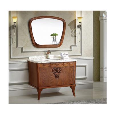 China Durable Antique Wooden Brown Oak Style Sink Basin Ceramic Simple Bathroom Cabinet Bathroom Cabinet for sale