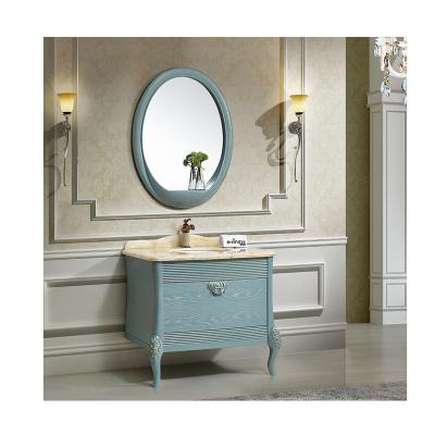 China Durable Modern Blue Oak Wood Bathroom Furniture With Marble Counter for sale