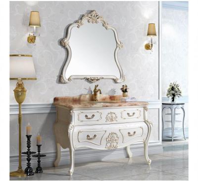 China Durable European Antique Style Hand Carving Solid Wood Bath Vanity Furniture With Jade Stone Top for sale