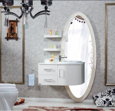 China Contemporary Blank Wall Hanging White Bathroom Cabinet With Tall Oval Art Mirror And Two Shelves for sale