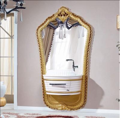 China Modern Simple Vanity Cabinet Large Bathroom Sink Toilet Mirror Bathroom Mirror Gold Luxury Vanity for sale