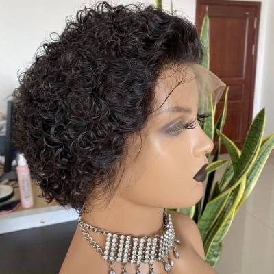 China Natural Deep Curly Human Hair Wigs African Human Hair Wigs Pelucas Cortas Pixie Cut Short Full Lace Wigs for sale