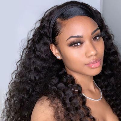 China Remy Brazilian Cuticle Aligned Human Curly Virgin Hair Braided Headband Wig For Black Women Glueless Lace Up Non Lace Wig Customized Styles for sale