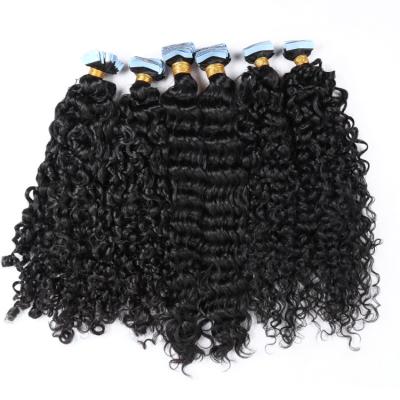 China natur curly hair hot sale cableo de huamno loop curly tape in hair extension tape in hair 100% hair extensions for sale