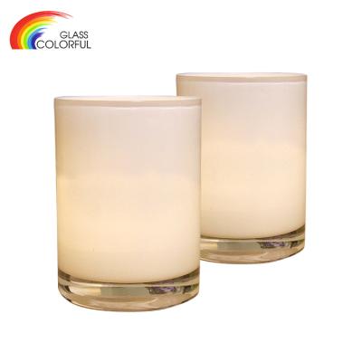 China Home Solid Color Thick White Modern Glass Candle Holder Decoration Candle Glass Container for sale