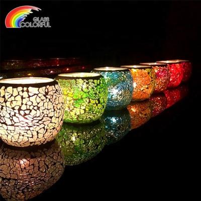 China Home Decoration Candle Holder Candle Container Handcrafted Cracked Glass Jars for sale