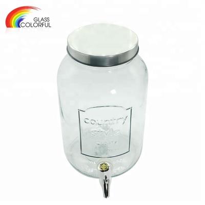 China Traditional 3.5L Transparent Glass Storage Dispenser With Tap And Wooden Box for sale