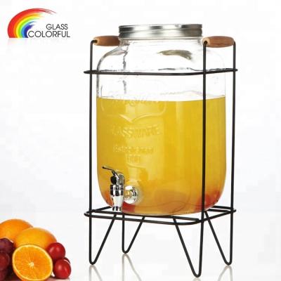 China Traditional 5.5L 5L Family Party Used Food Glass Beverage Dispenser with Metal Holder Squat for Cold Water Juice Lemonade for sale