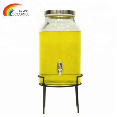 China 6L Transitional Transparent Glass Beverage Dispenser With Metal Stand for sale