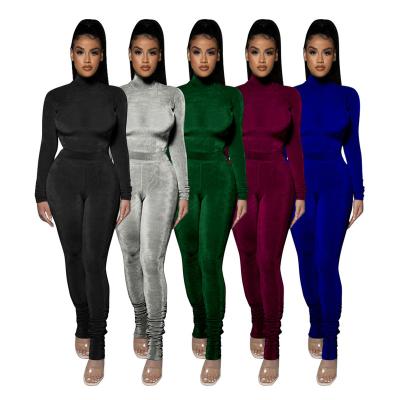 China Amazon stand alone quality South Korean cashmere pure color women's anti-pilling suit autumn and winter thin lounge wear two-piece set for sale