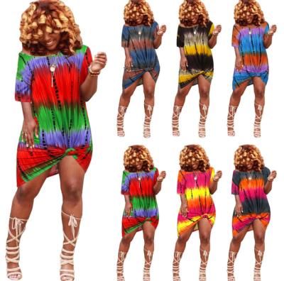 China Newest Design One Shoulder Tie Dye Breathable High Quality 2021 Summer Women's Clothing Plus Size T-shirt Casual Wear for sale