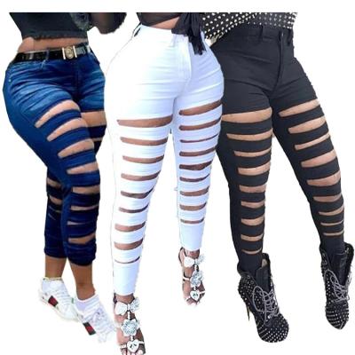 China Color Fade Proof J091 Drop Clothing For Women High Waisted Denim Ripped Jeans Pencil Pants Women for sale