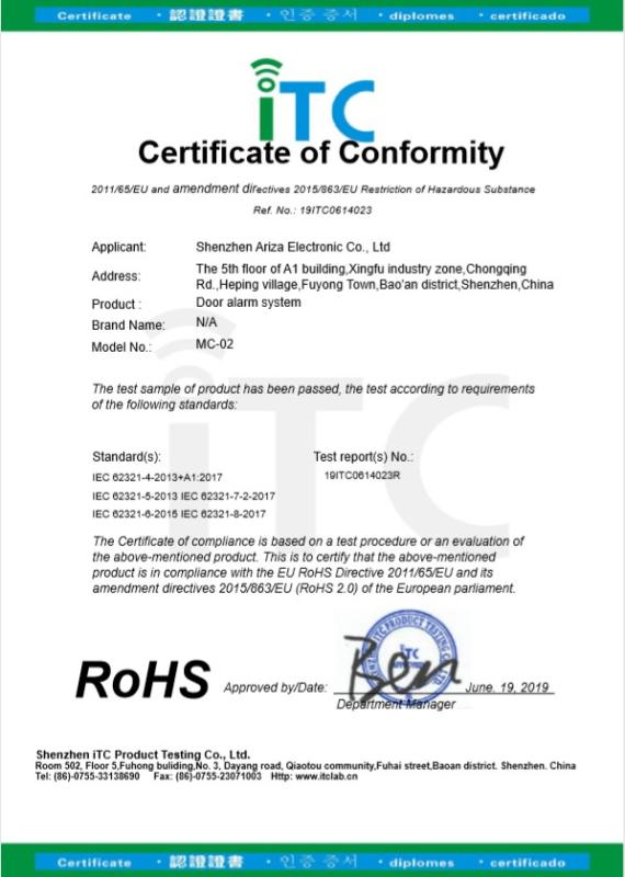 RoHS - Shenzhen Ariza Electronic Co., Ltd.