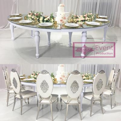 China Adjustable Modern Luxury Half Moon White Round (Others) Stainless Steel Dining Table Sets Tall In Dining Tables for sale