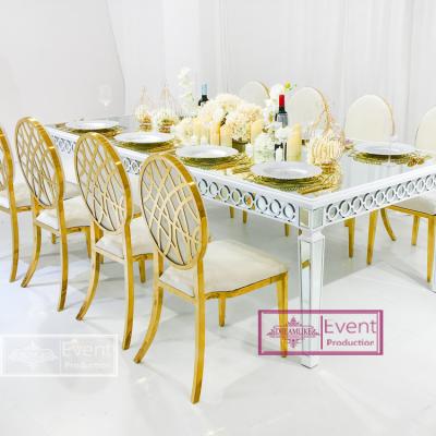 China Global Supply hot salling gold stainless steel (other) adjustable with mirror top dining table for wedding event for sale