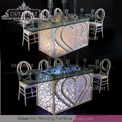 China Hotel / Banquet / Events / Wedding Rectangle Wood Base Glass Top Led Light Catering Table For Banquet for sale