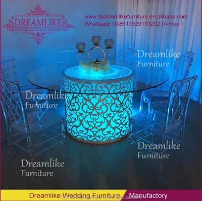 China Hotel / Led Luminous Top Round Dining Table Banquet Wedding / Events Tempered Glass / Wedding Lights 16 Colors for sale