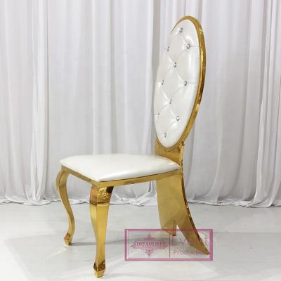 China Hotel/banquet/events/wedding banquet furniture stainless steel rose gold frame leather high throne chair with crystal knob for sale