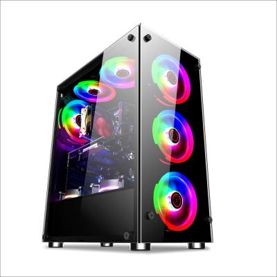 China With Fan YYC In Stock Glow Shadow Double Tempered Glass Tower RGB Computer PC Case PC Case Game for sale