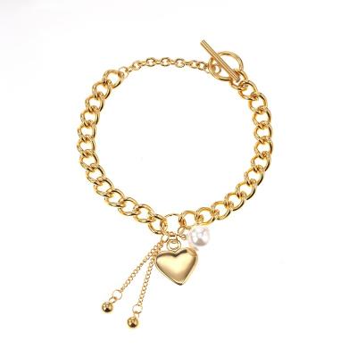 China Elegant Gold Filled Pearl Heart Bracelet Stainless Steel Jewelry Freshwater Women for sale