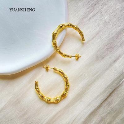 China 35mm Aretes Bamboo CC Earrings Stainless Steel Hoop Earrings Luxury Fine Gold Filled 18k Gold Filled Women Jewelry for sale