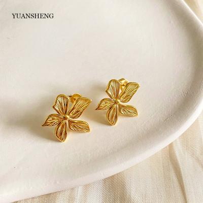 China Trendy Aretes Flower Earrings Korean Women Stainless Steel 18k Gold Filled Hawaiian Jewelry Circle Earrings for sale