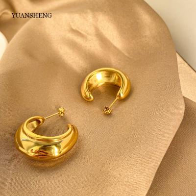 China Vintage Aretes Jewelry 18k Pvd CC Stainless Steel Gold Plated Hoop Earrings Women for sale