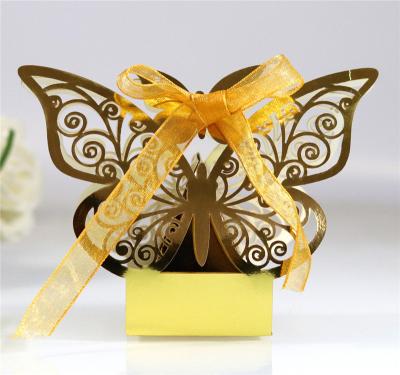 China Recycled Hot Selling Materials Amazon Butterfly Wedding Hollow Candy Box Soft Laser Out Packaging Boxe For Candy Macaron Chocolate for sale