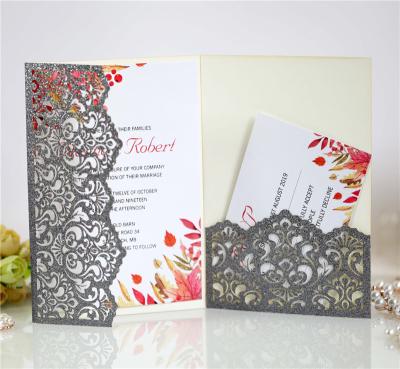 China Europe Glitter Wedding Greeting Card Laser Cut Invitation Party Wraps Decoration Card for sale