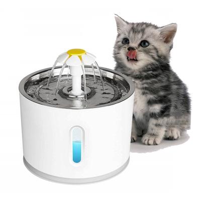 China Automatic Cat Drinking Station Stainless Steel Feeder Filtered 2.4L Flower LED Automatic Pet Cat Water Fountain for sale