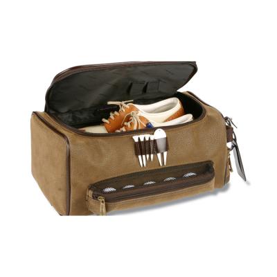 China Sport OEM Brown PU Leather Golf Shoe Bag With Tee And Ball Holder for sale