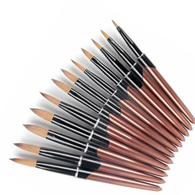 China Easy Apply Brown and Black Metal Handle Pure Fine Line 100% Kolinsky Nail Art Acrylic Brush Sets for sale