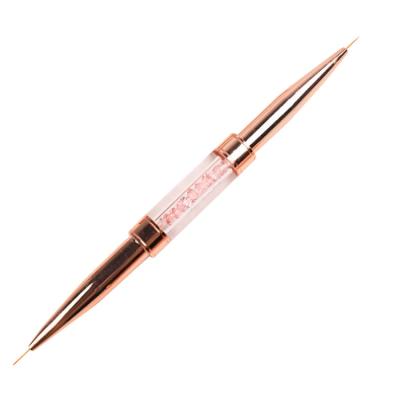 China NAIL Beautiful Rose Gold Ddouble Brush Nail Liner Brush Two Finished Kolinsky +Nylon Nail Art Liner Gel Brushes for sale