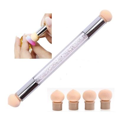 China Easy Apply Set of 4 Replace Sponge Heads Nail Art Gradient Brush Pen Painting Dotting Double End Tips DIY Rhinestone Handle Manicure Tool for sale