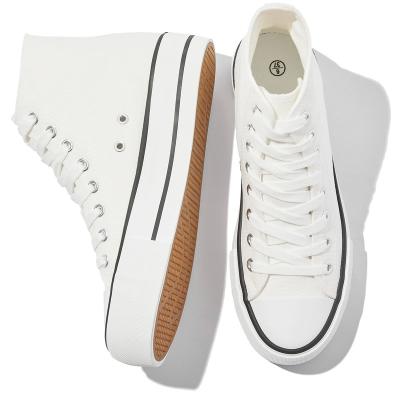 China Breathable Women's Canvas Shoes High Top White Black Platform Sneakers Lace Up Shoes For Women for sale