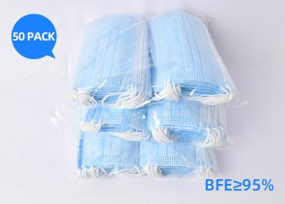 China 175*95mm Blue Color Disposable Earloop Face Mask 3 Layers Comfortable for sale