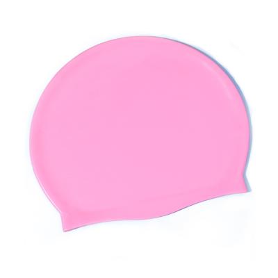 China Water sports girl's color elastic pink silicone material waterproof swimming cap for swimming pool for sale