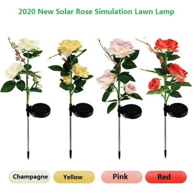 China Quick Installation 3 Head Outdoor Solar Yard Lawn Path Wedding Lights LED Rose Garden Lamp Solar Power for sale