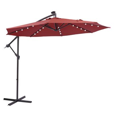 China Eco-freindly Patio 10-Feet Offset Cantilever Umbrella with 32 LED Lights Solar Outdoor Hanging LED Patio Umbrella for sale