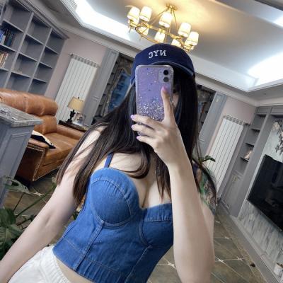 China New Summer Spaghetti Strap Girls Ladies Tube Underwired Underwired Bustier Casual Corset Breathable Blue Short Crop Tops For Women for sale