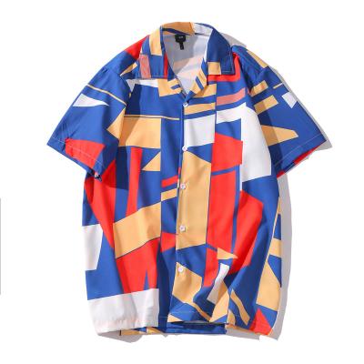 China Breathable Casual Geometric Pattern Printed Short Sleeve Hawaiian Hawaiian Man Boys Mens Button Down T-Shirts Beach Cool Wear Blouse Shirt for sale