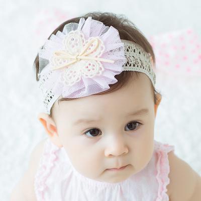 China Lace Wholesale OEM Fashion 2019 New Newborn Pink Lace Flower Christening Headwear Elastic Cute Kids Accessories Dance Headband for sale