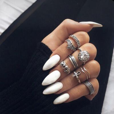 China French 24 Pieces Fashion China Ladies Salon Fashion Artificial Pointed Full Cover Ladies Long Nails Tips Kit Finger Fake False Women for sale