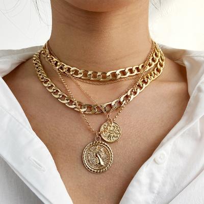 China TRENDY Fashion Asymmetrical Pendant Necklace For Women Twist Silver Color Chunky Thick Lock Choker Chain Necklaces for sale