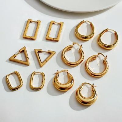 China Other Non Tarnish Free 18k Gold Plated Stainless Steel Geometric Chunky Hoop Earrings for sale