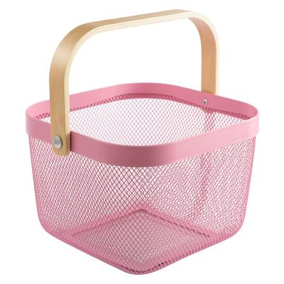 Chine Panier de stockage de fil de cube en rose 24cm avec l'utilisation en bois de cuisine de poignée à vendre